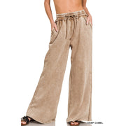 Acid Wash Fleece Palazzo Sweatpants with Pockets-Pants-Apolline-S-ASH BLACK-Urbanheer