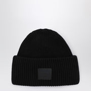 Acne Studios Black large face logo beanie - Yak