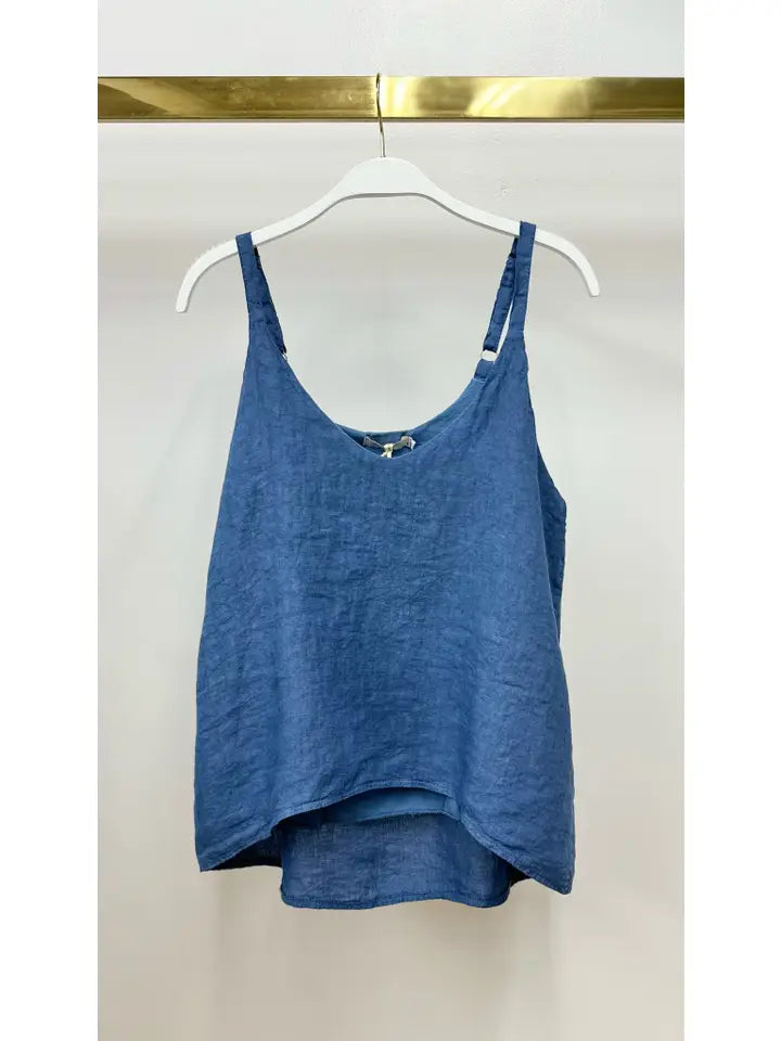 Adjustable Strap Linen Tank Top-Tank Top-MILIO MILANO-XS-Denim Blue-Urbanheer