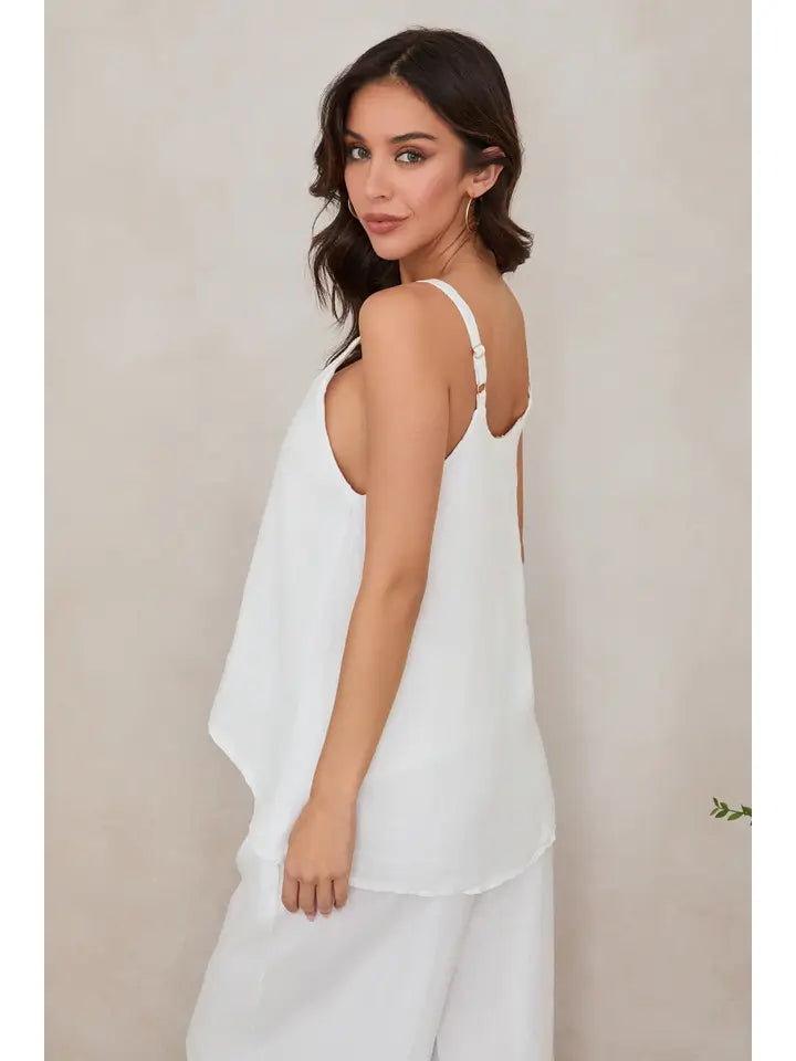 Adjustable Strap Linen Tank Top White-Tank Top-MILIO MILANO-XS-White-Urbanheer