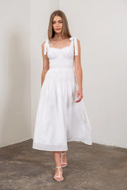 Adjustable Tie Strap Shirred Midi Dress WHITE-Dress-Moon River-XS-WHITE-Urbanheer