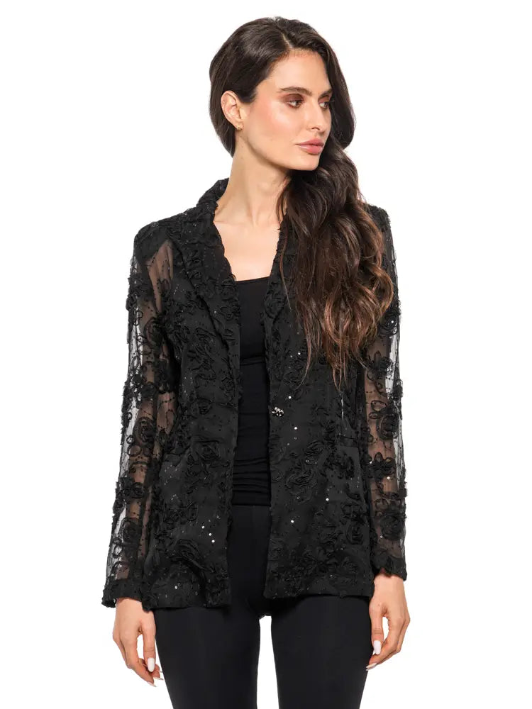 Adore Black Sheer Floral Sequin Jacket