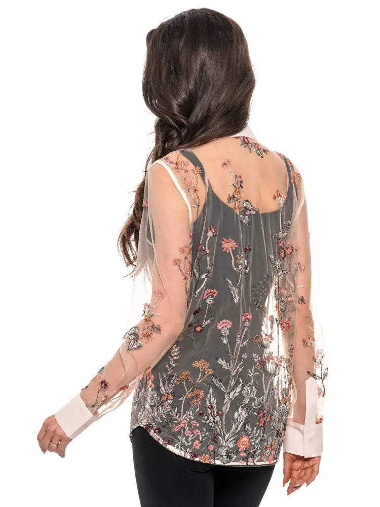 Adore Button Down Mesh with Sequence Embroidery