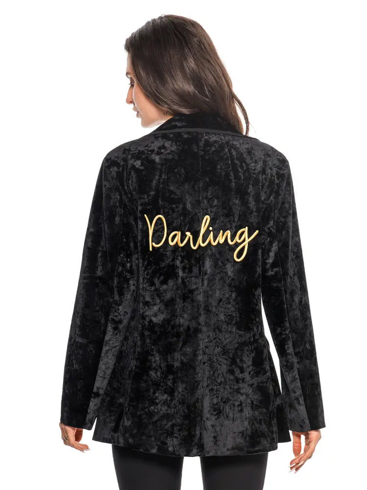 Adore "Darling" Embroidered Velvet Blazer – Black Luxe