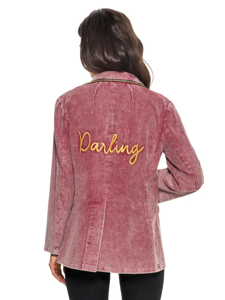 Adore “Darling” Embroidered Velvet Corduroy Blazer