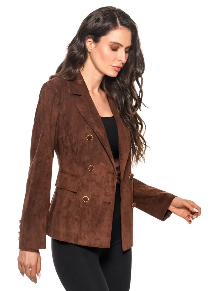 Adore Double-Breasted Faux Suede Blazer in Mocha
