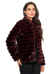 Adore Faux Fur Horizontal Stripe Jacket – Deep Wine Ombre