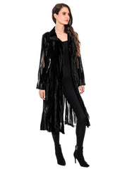 Adore Velvet Burnout Sheer Duster Jacket – Black