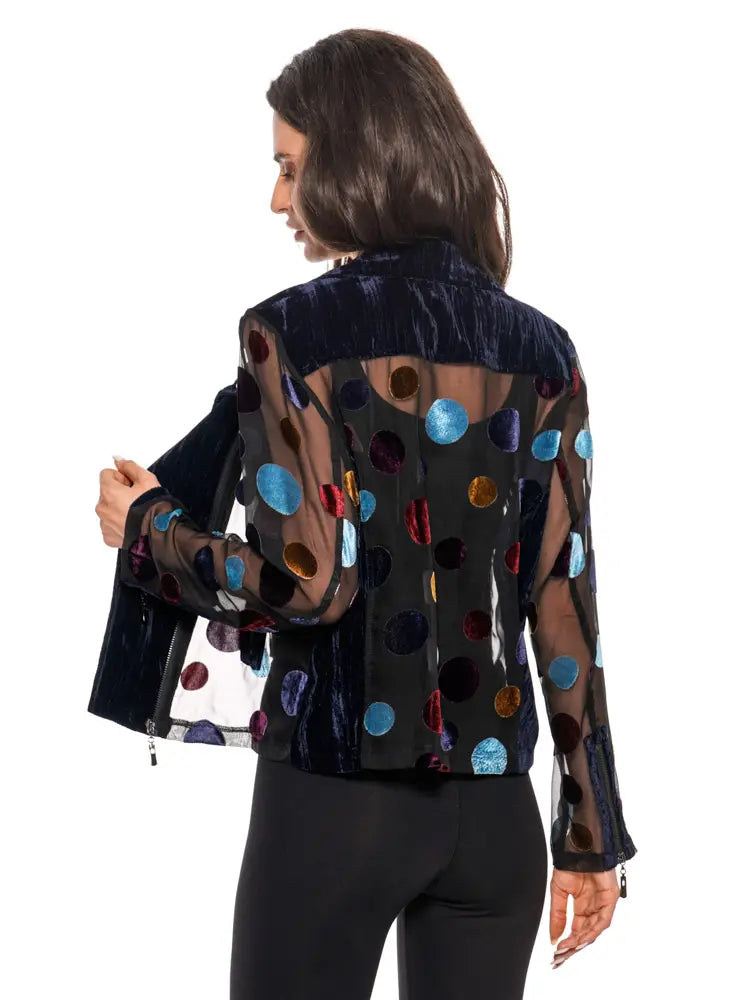Adore Velvet Polka Dot Mesh Moto Jacket