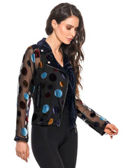 Adore Velvet Polka Dot Mesh Moto Jacket
