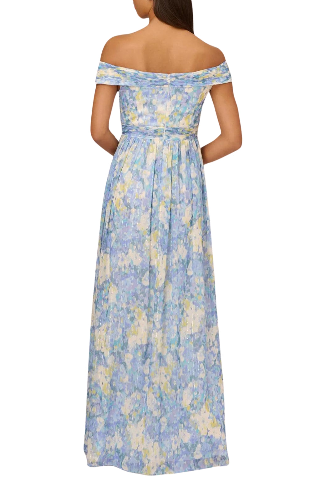 Adrianna Papell Off the Shoulder Chiffon Gown-Clothes-Adrianna Papell-BLUE MULTI-2-Urbanheer