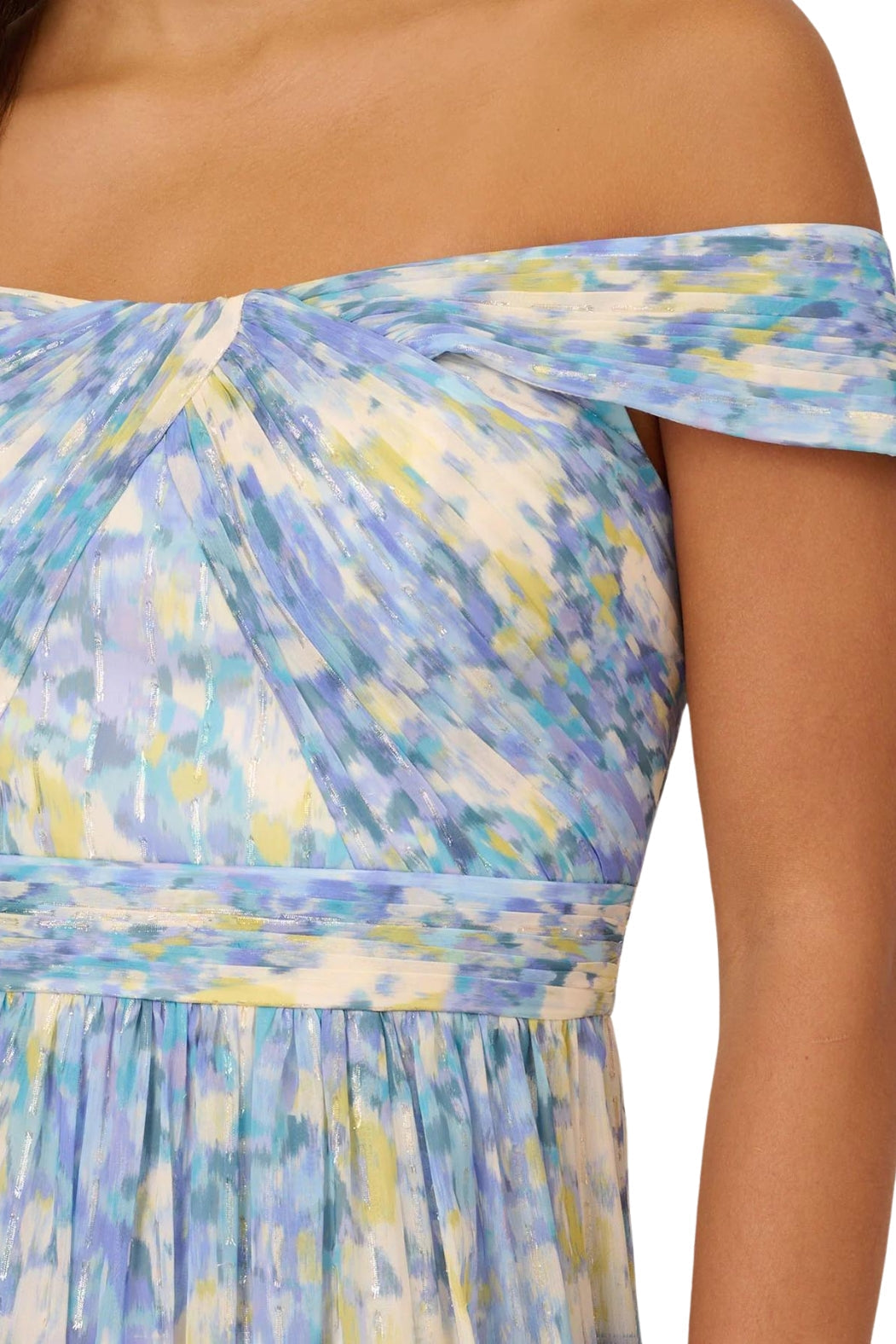 Adrianna Papell Off the Shoulder Chiffon Gown-Clothes-Adrianna Papell-BLUE MULTI-2-Urbanheer