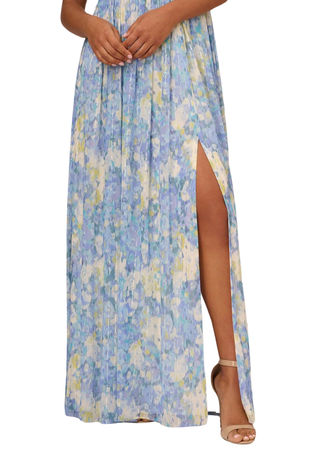 Adrianna Papell Off the Shoulder Chiffon Gown-Clothes-Adrianna Papell-BLUE MULTI-2-Urbanheer