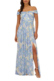 Adrianna Papell Off the Shoulder Chiffon Gown-Clothes-Adrianna Papell-BLUE MULTI-2-Urbanheer