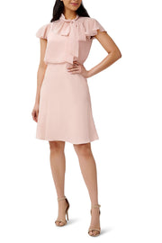 Adrianna Papell Tie Neck Illusion Sleeve Keyhole Back A-Line Crepe Chiffon Dress-Clothes-ADRIANNA PAPELL-JOYFUL BLUSH-16-Urbanheer