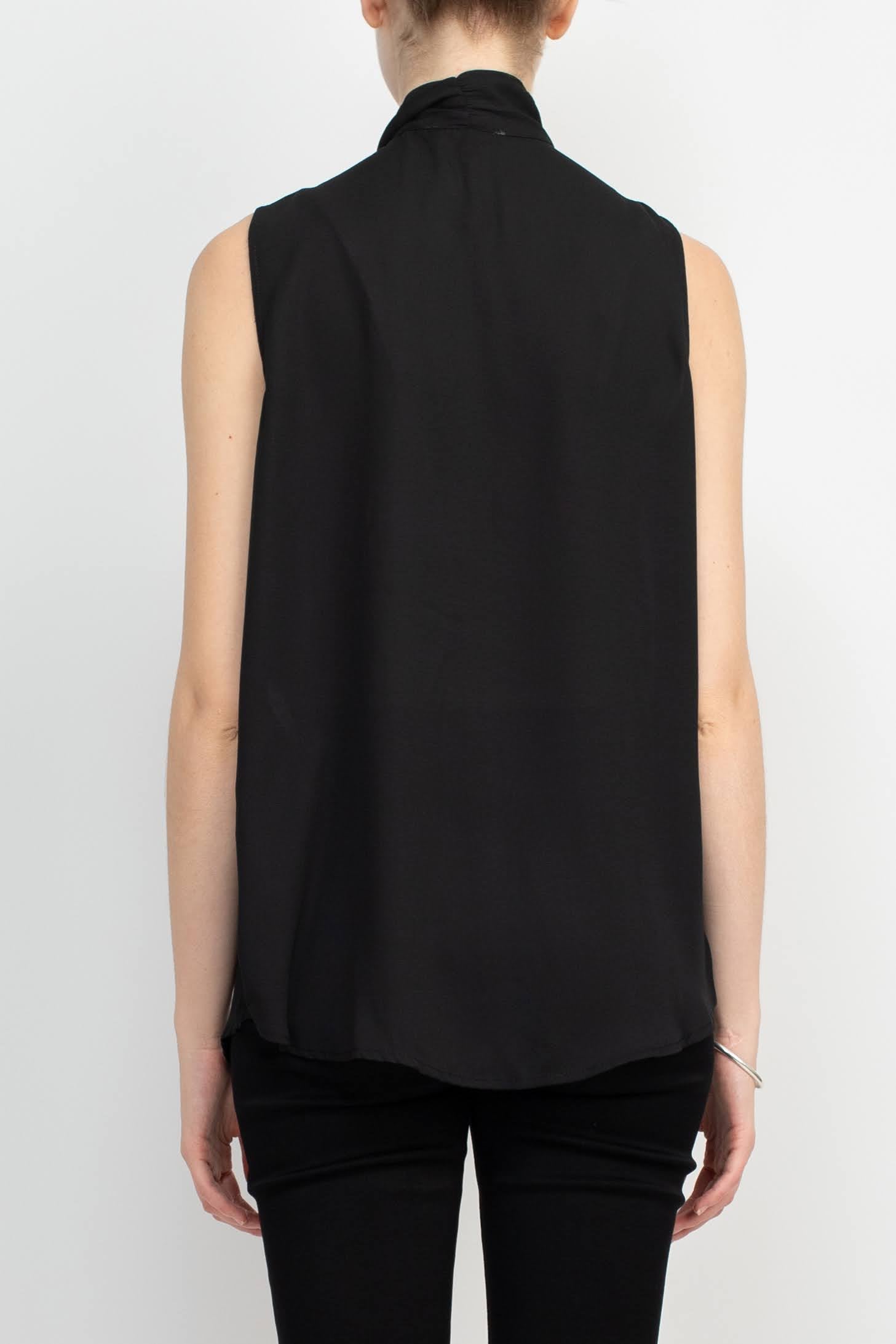 Adrianna Papell Tie Neck Sleeveless Solid Woven Poly Wash Crepe Top-Clothes-Adrianna Papell Sportswear-BLACK-L-Urbanheer