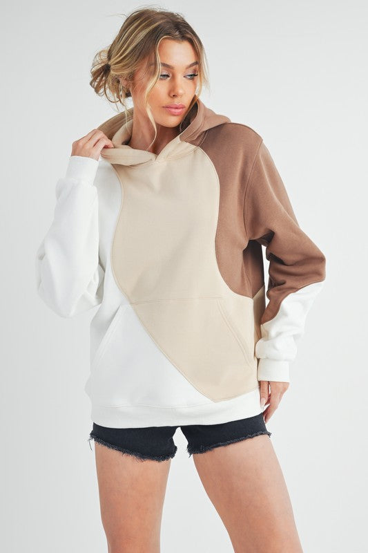 Aemi + Co Color Block Hoodie with Kangaroo Pocket-Street 360-Sand-S-Urbanheer