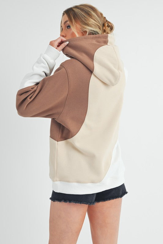 Aemi + Co Color Block Hoodie with Kangaroo Pocket-Street 360-Sand-S-Urbanheer