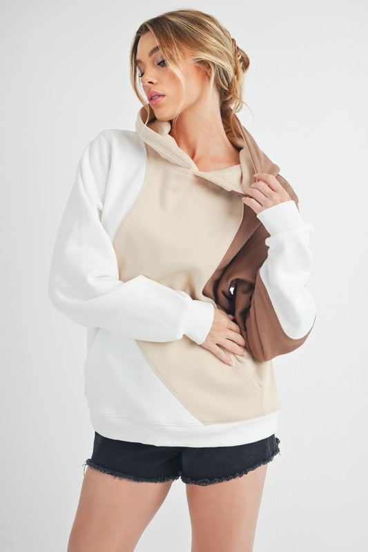 Aemi + Co Color Block Hoodie with Kangaroo Pocket-Street 360-Sand-S-Urbanheer