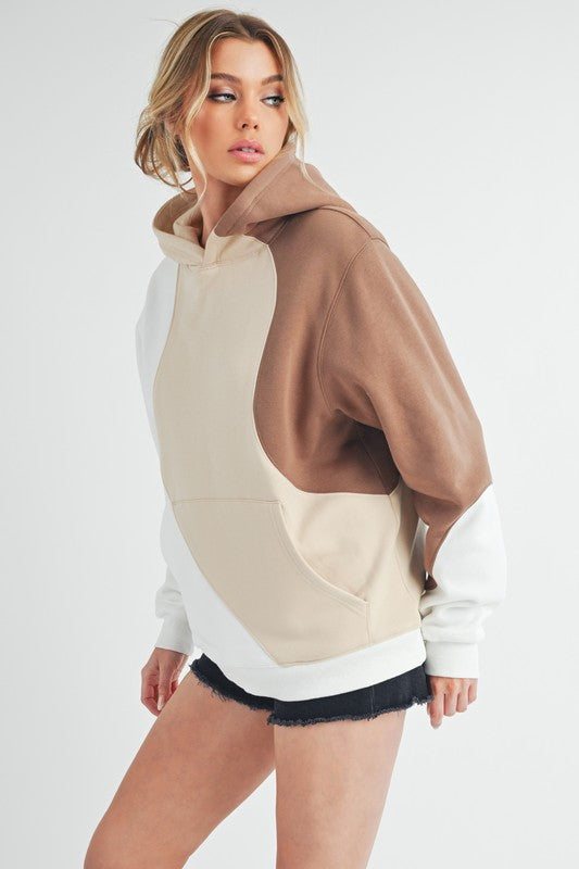 Aemi + Co Color Block Hoodie with Kangaroo Pocket-Street 360-Sand-S-Urbanheer