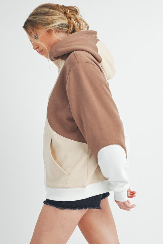 Aemi + Co Color Block Hoodie with Kangaroo Pocket-Street 360-Sand-S-Urbanheer