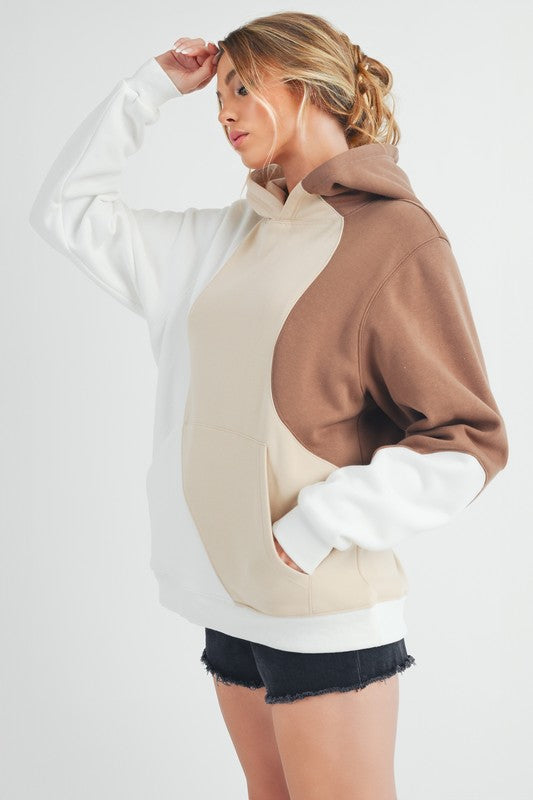 Aemi + Co Color Block Hoodie with Kangaroo Pocket-Street 360-Sand-S-Urbanheer