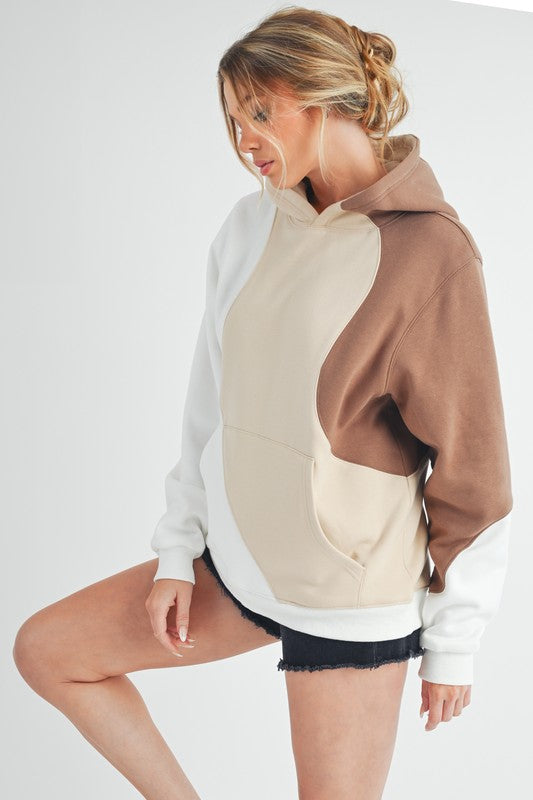 Aemi + Co Color Block Hoodie with Kangaroo Pocket-Street 360-Sand-S-Urbanheer