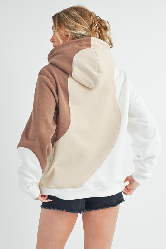 Aemi + Co Color Block Hoodie with Kangaroo Pocket-Street 360-Sand-S-Urbanheer