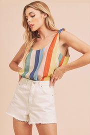 Aemi + Co Contrast Striped Scoop Neck Tie Shoulder Tank-Street 360-Blue/Yellow/Red-S-Urbanheer