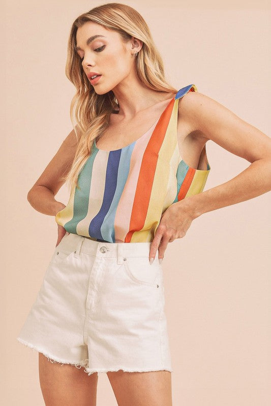 Aemi + Co Contrast Striped Scoop Neck Tie Shoulder Tank-Street 360-Blue/Yellow/Red-S-Urbanheer