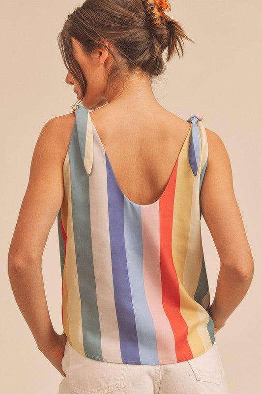 Aemi + Co Contrast Striped Scoop Neck Tie Shoulder Tank-Street 360-Blue/Yellow/Red-S-Urbanheer