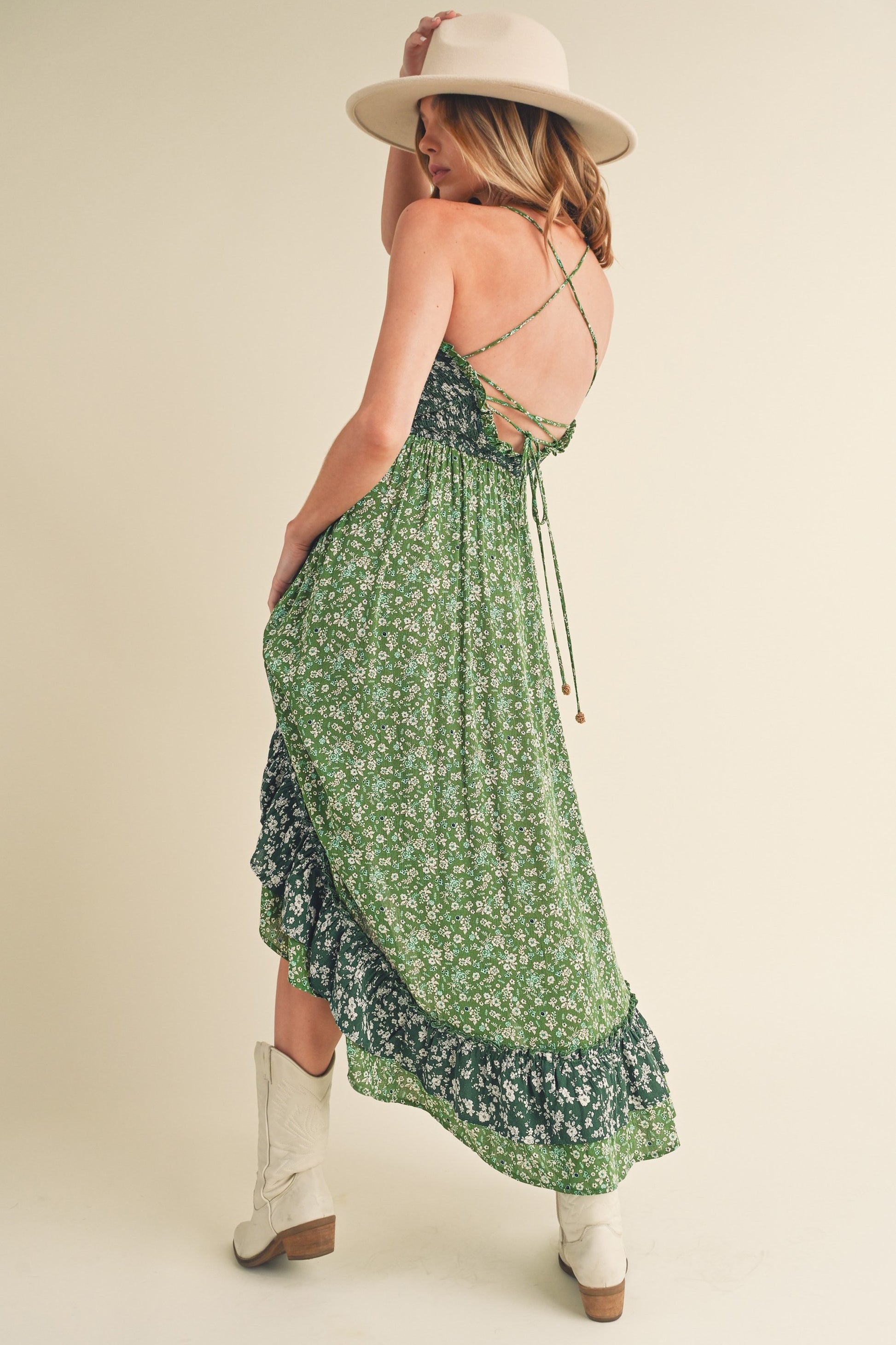Aemi + Co Ditsy Floral Ruffled Hem Maxi Cami Dress-Street 360-Green-S-Urbanheer
