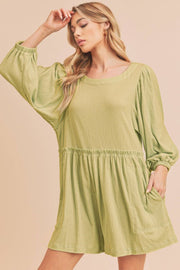 Aemi + Co Frill Round Neck Long Sleeve Romper with Pockets-Street 360-Yellow-Green-L-Urbanheer