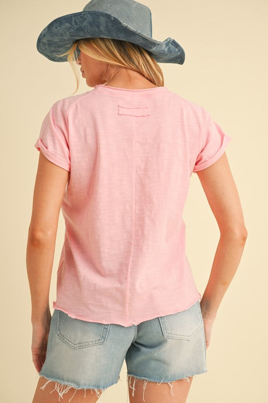 Aemi + Co Lettuce Edge Round Neck Short Sleeve T-Shirt-Street 360-Pink-S-Urbanheer