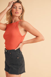Aemi + Co Ribbed Round Neck Tank-Street 360-Pumpkin-S-Urbanheer