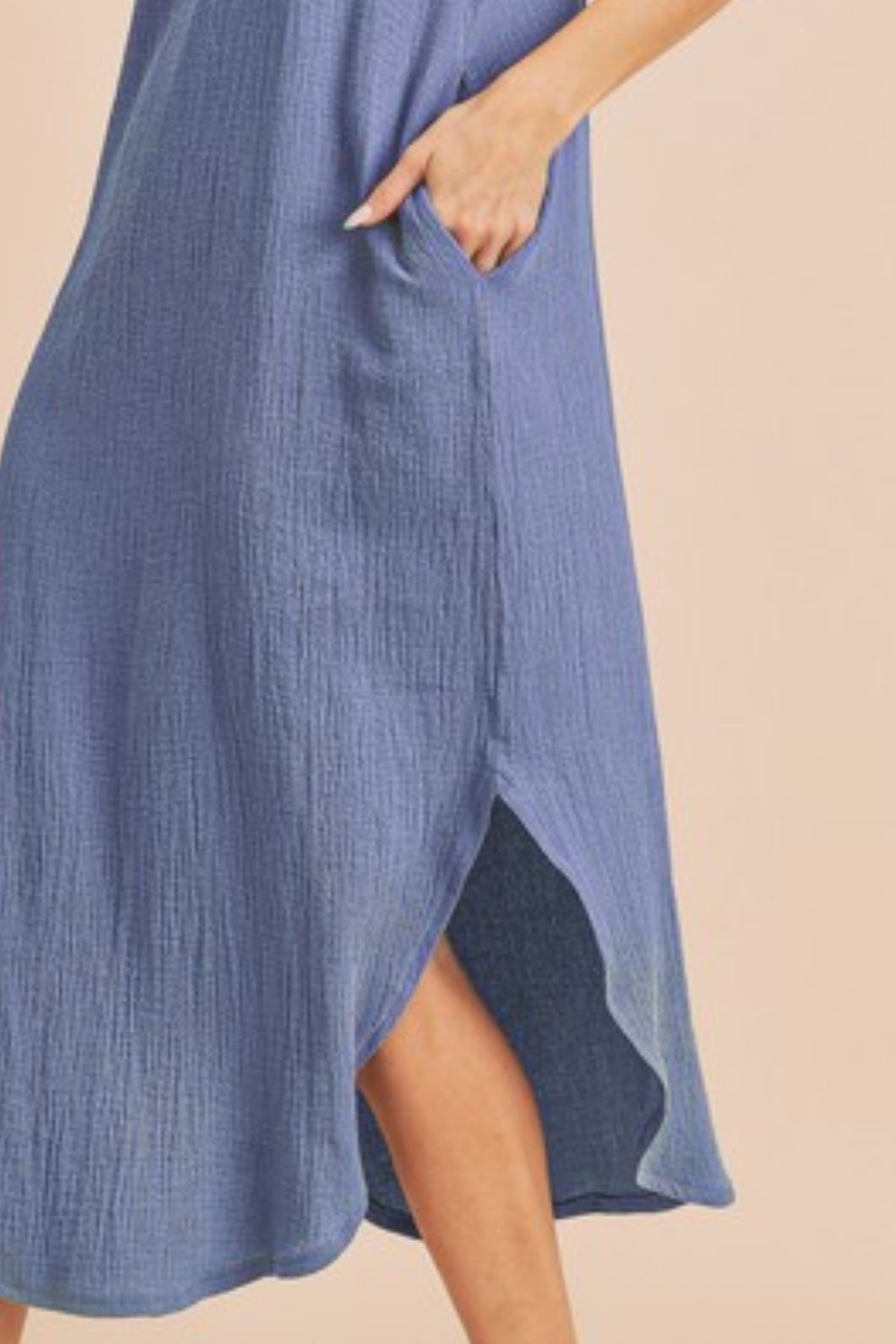 Aemi + Co Round Neck Midi Tank Dress with Pockets-Street 360-Dusty Blue-S-Urbanheer