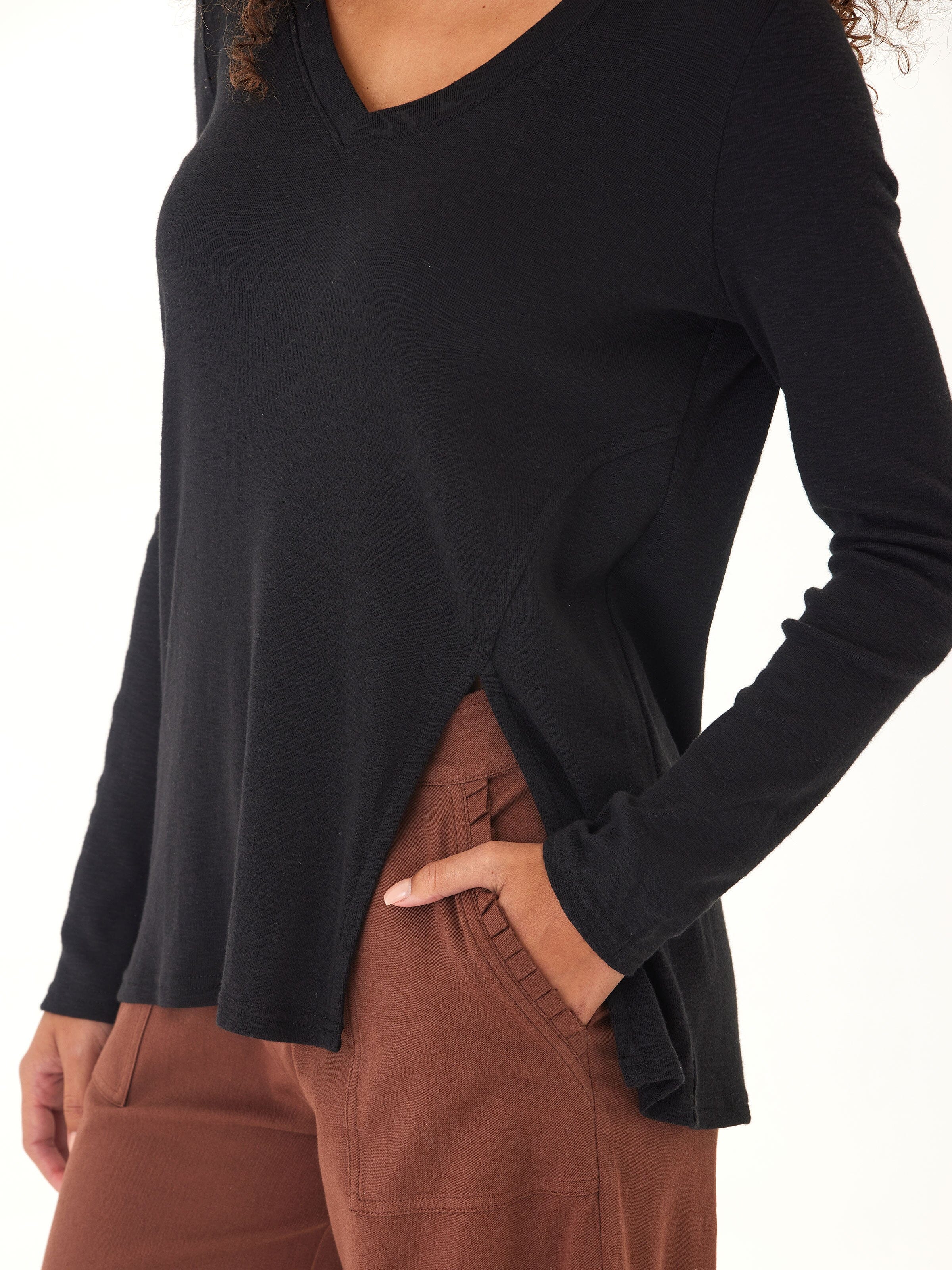 Agatha Textured Slub Jersey Slit Long Sleeve