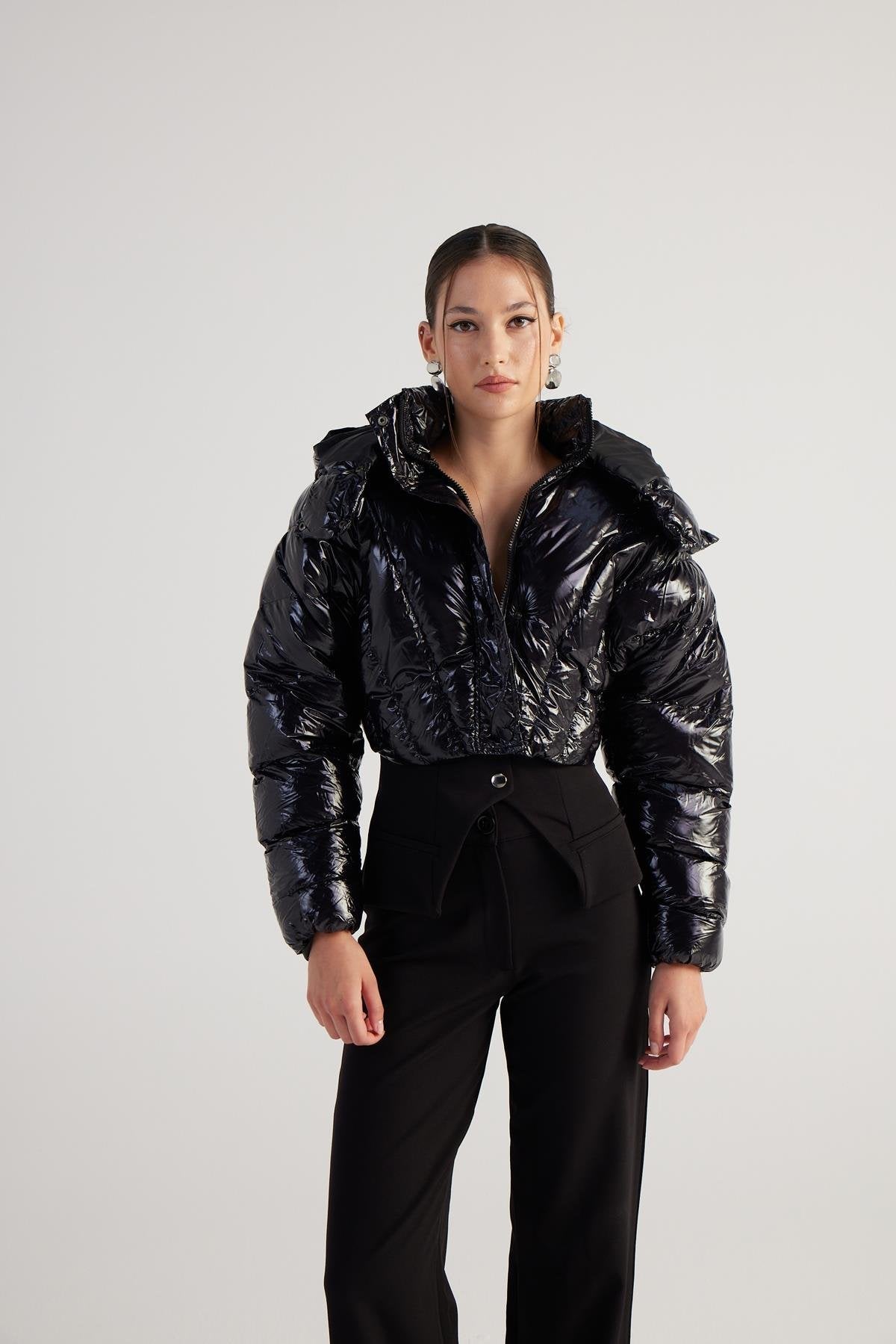 Aida Black Puffer Hooded Jacket-Jackets & Blazers-Buy Me Fur Ltd-Black-L-Nylon-Urbanheer
