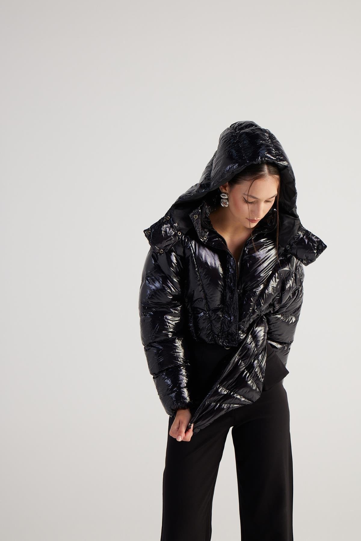 Aida Black Puffer Hooded Jacket-Jackets & Blazers-Buy Me Fur Ltd-Black-L-Nylon-Urbanheer