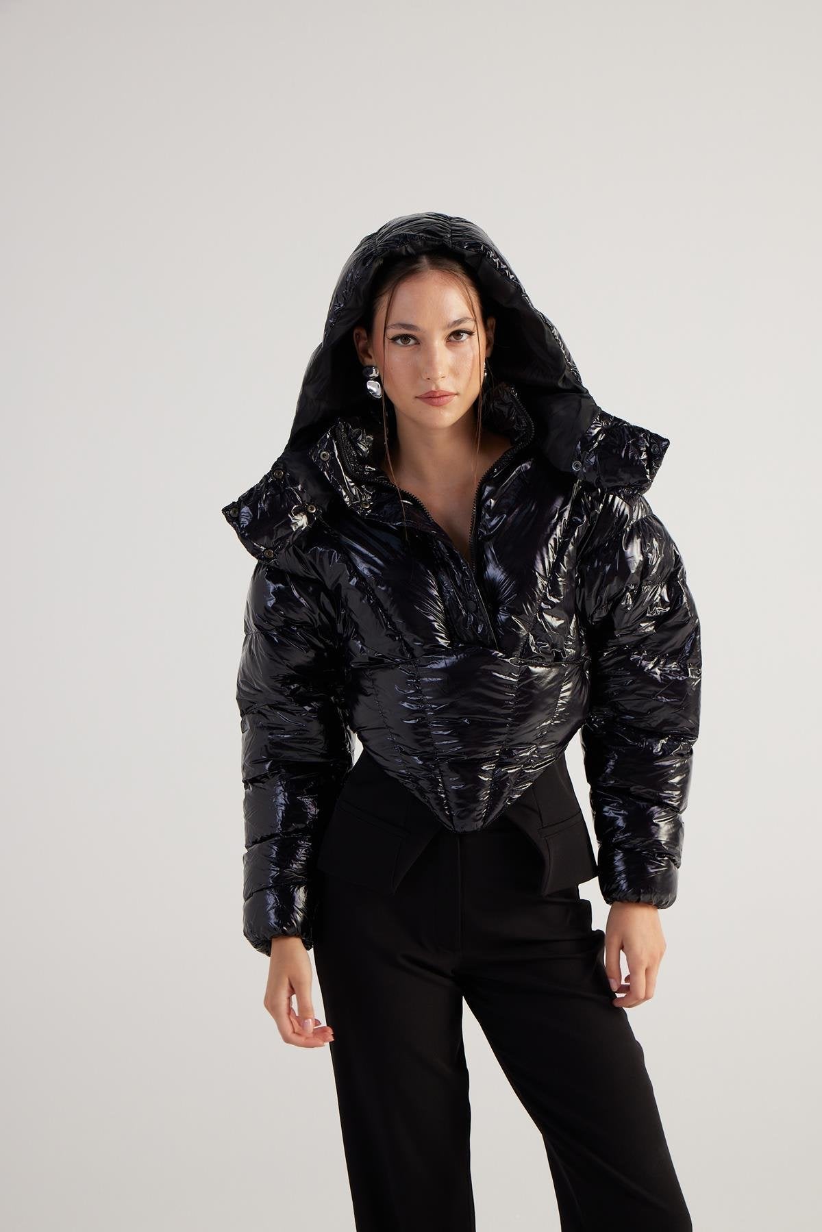Aida Black Puffer Hooded Jacket-Jackets & Blazers-Buy Me Fur Ltd-Black-L-Nylon-Urbanheer
