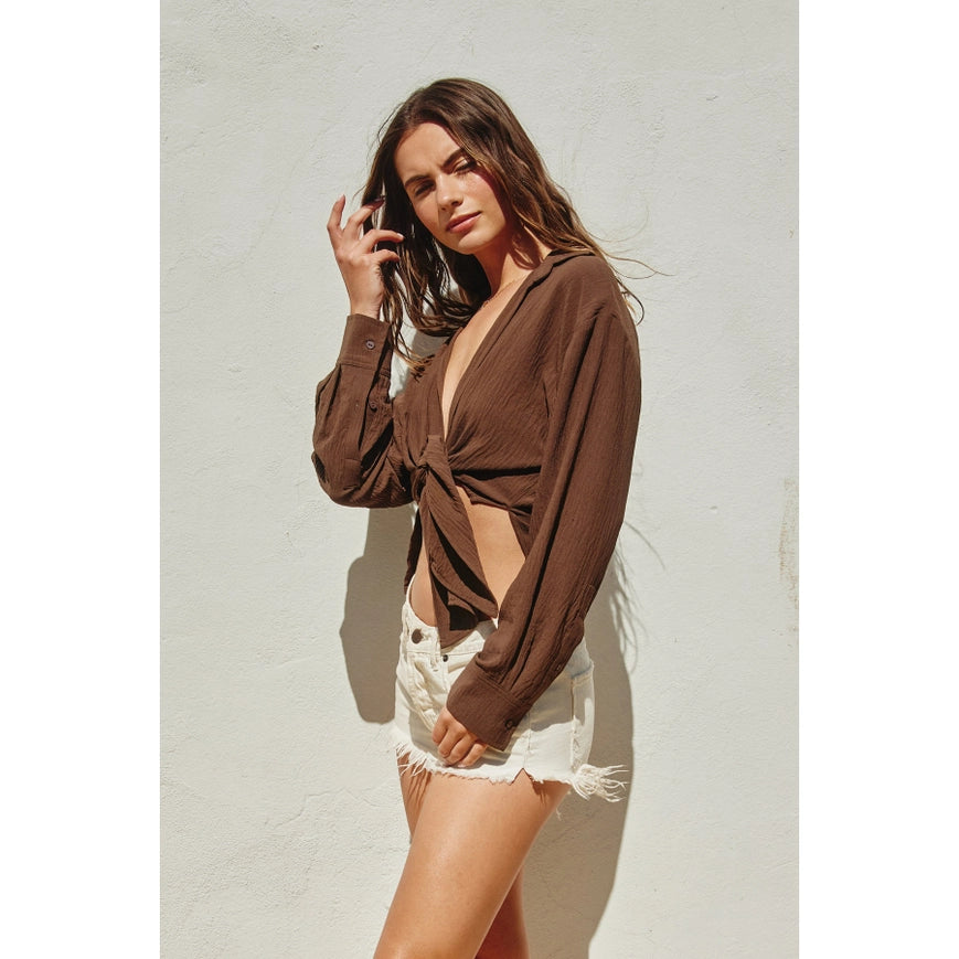 Air Flow Knot Front Top Washed Umber-TOP-Dress Forum-S-Urbanheer