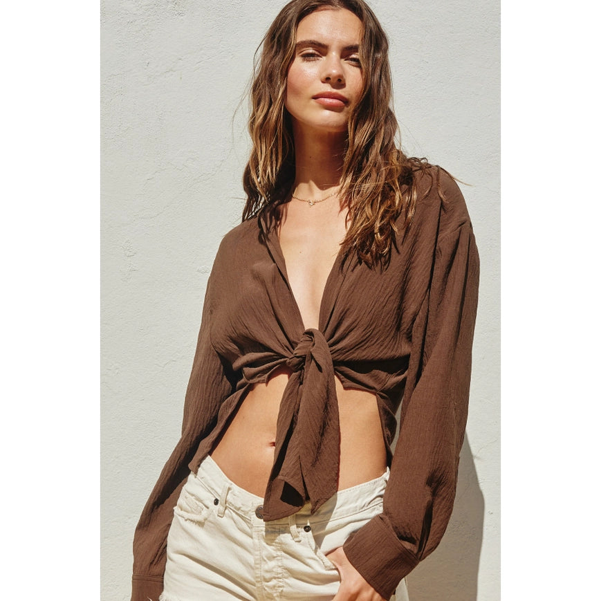 Air Flow Knot Front Top Washed Umber-TOP-Dress Forum-S-Urbanheer