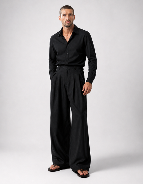 Berlin Pleated Wide-Leg Pants — Black