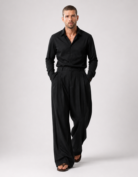 Berlin Pleated Wide-Leg Pants — Black