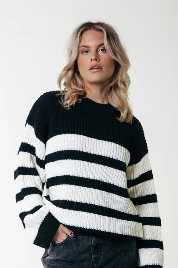 Alba Stripe Knit | Black/White-Sweater-Colourful Rebel-XS-Black/white-Urbanheer