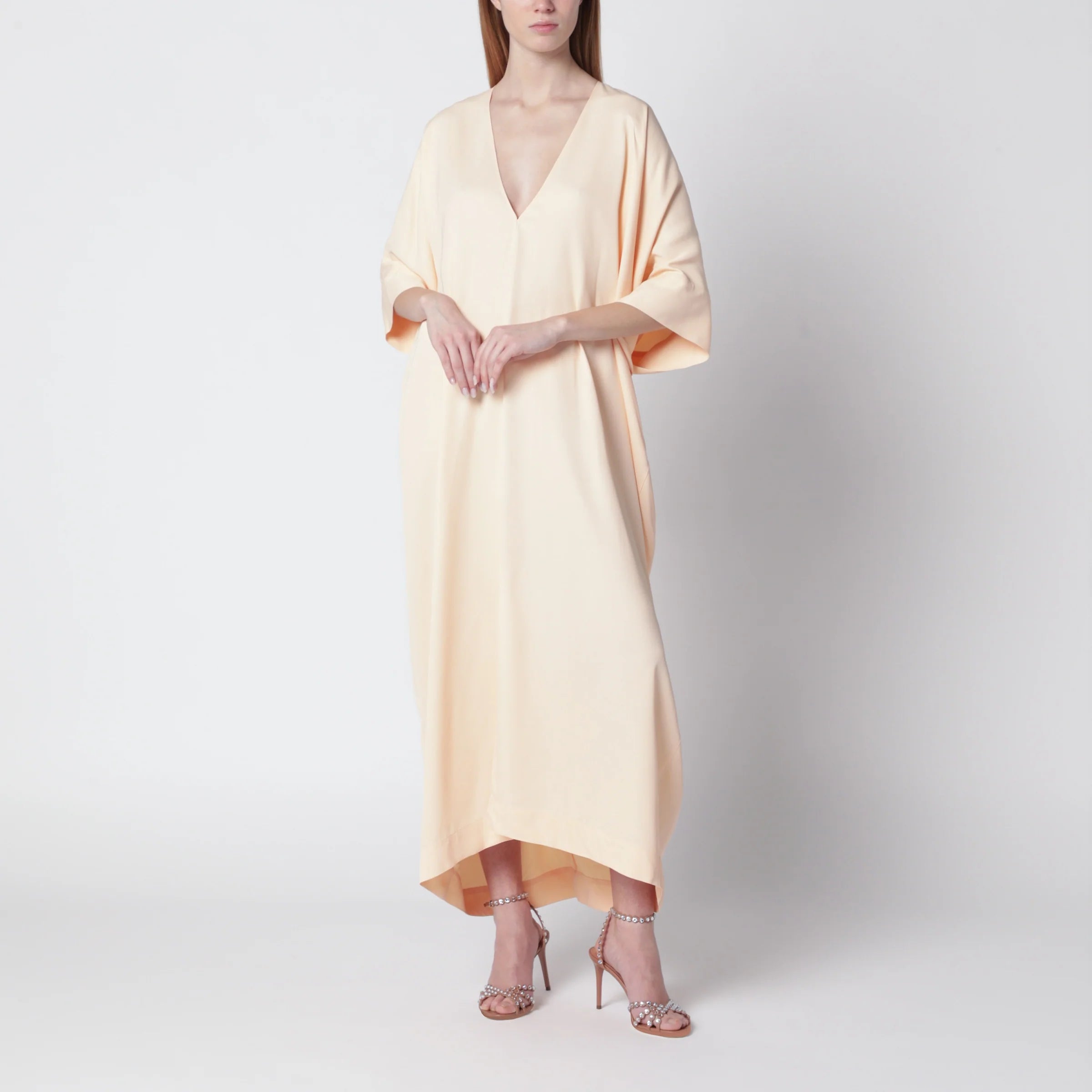 Alberta Ferretti Long pink caftan dress with V-neck