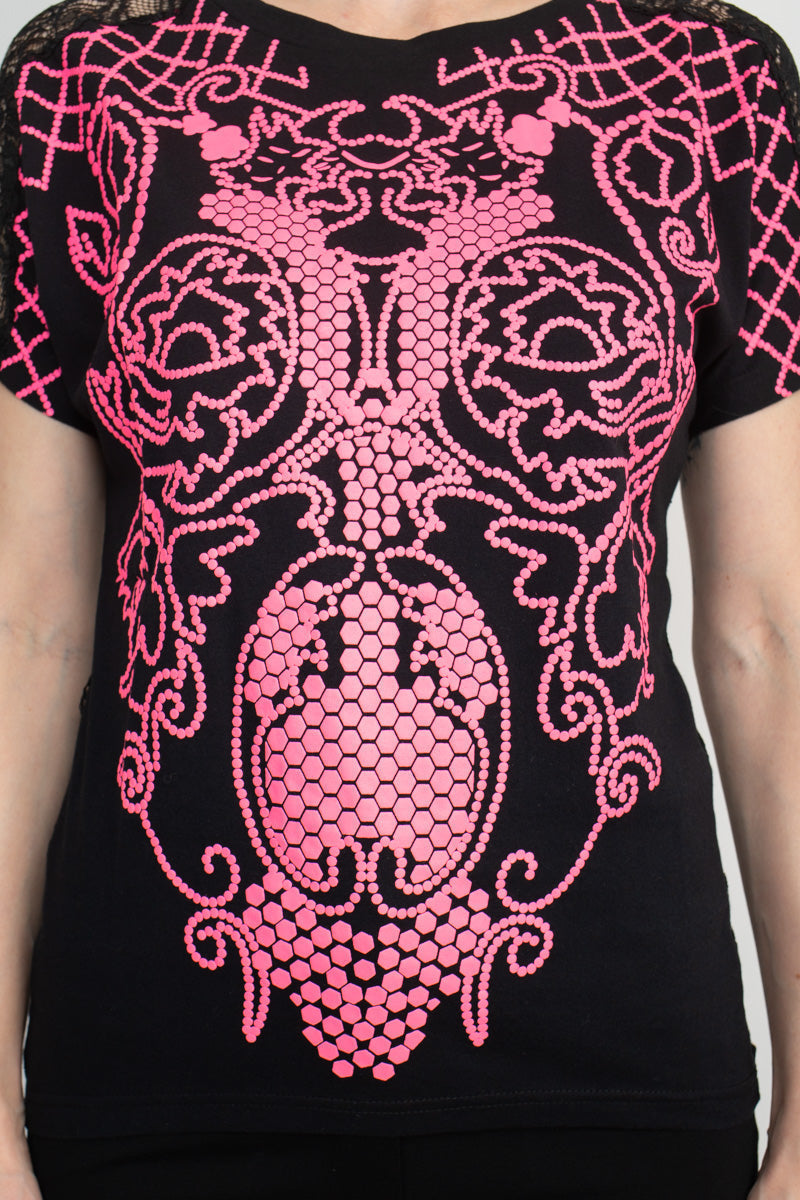 Alberto Makali Crew Neck Short Sleeve Embroidered Spandex Top-Clothes-ALBERTO MAKALI-PINK-L-Urbanheer
