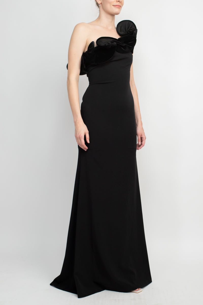 Alberto Makali One Shoulder Sleeveless Floral Shoulder Bodycon Solid Scuba Dress-Clothes-ALBERTO MAKALI-BLACK-2-Urbanheer