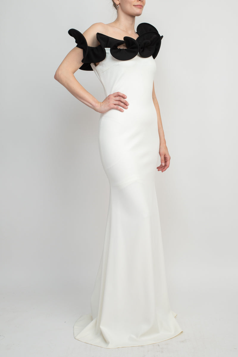 Alberto Makali One Shoulder Sleeveless Floral Shoulder Bodycon Solid Scuba Dress-Clothes-ALBERTO MAKALI-BLACK-2-Urbanheer