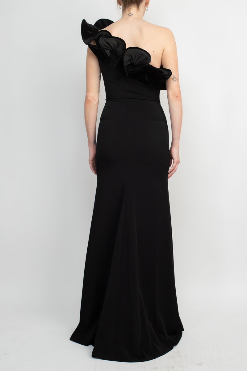 Alberto Makali One Shoulder Sleeveless Floral Shoulder Bodycon Solid Scuba Dress-Clothes-ALBERTO MAKALI-BLACK-2-Urbanheer